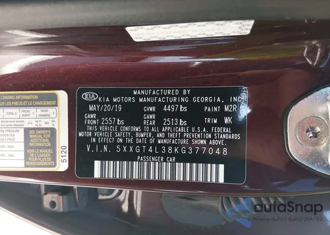 2019 Kia Optima Lx z USA, uszkodzony, nr VIN 5XXGT4L38KG377048